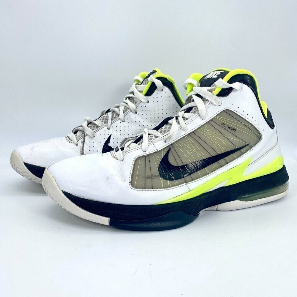 Nike Air Max Men Size 10.5 407535-101 White Volt Black Mid Top Basketball Shoes